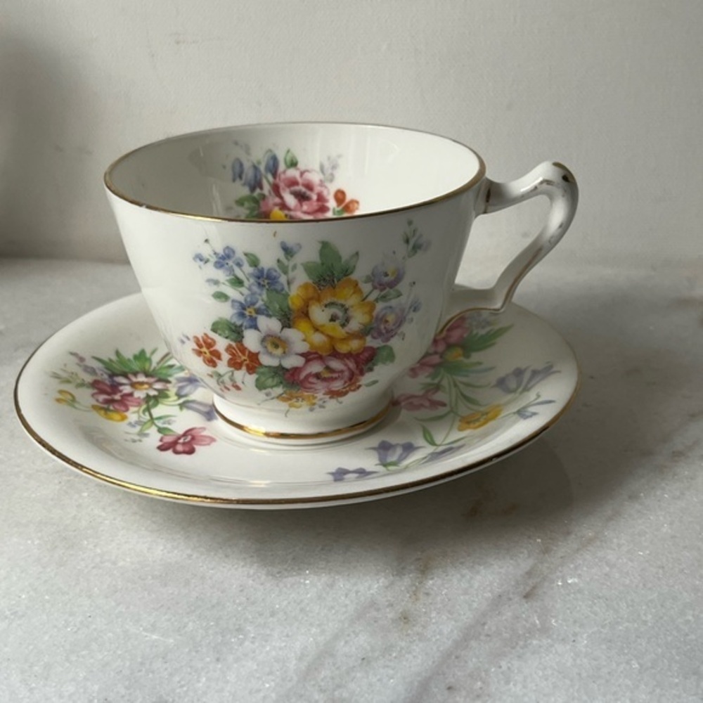 Floral Bone China Teacup and Saucer Set